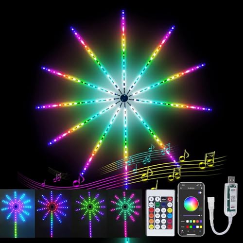 Wisada Bluetooth Feuerwerk LED Lichterkette, 5V USB Multicolor Chasing Effekt LED Streifen,RGBIC Firework Streifen Sync Mit Musik 195LEDs Starburst Lichter Mit Fernbedienung für Weihnachten Party Deko von Wisada
