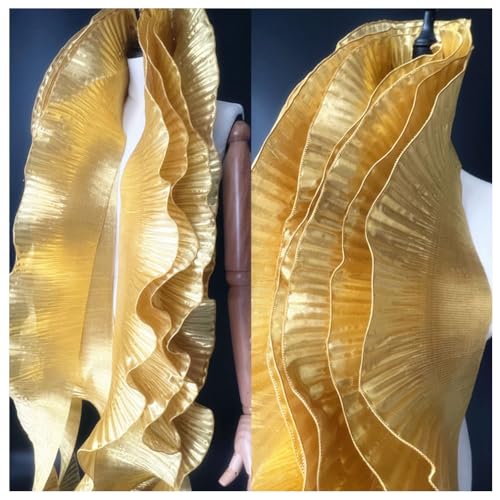 Wisafory 10 Meter Rüschen Spitzenborte Organza Rüschenstoff Plissee Chiffon Tüll Rüschen Trim Spitzenbordüre Spitzenbesatz zum Nähen Dekorative Zubehör für Kleid Tasche Trimmen Handwerk Gold von Wisafory