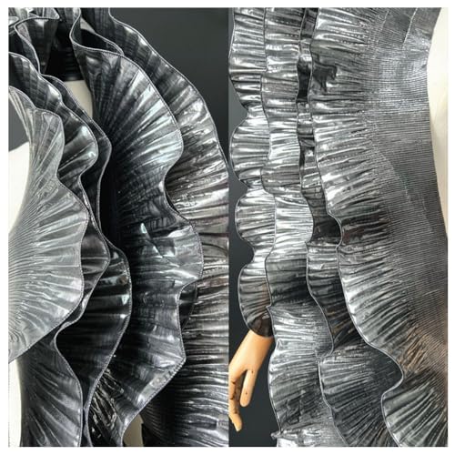 Wisafory 10 Meter Rüschen Spitzenborte Organza Rüschenstoff Plissee Chiffon Tüll Rüschen Trim Spitzenbordüre Spitzenbesatz zum Nähen Zubehör für Kleid Tasche Trimmen Handwerk Dunkelgrau von Wisafory