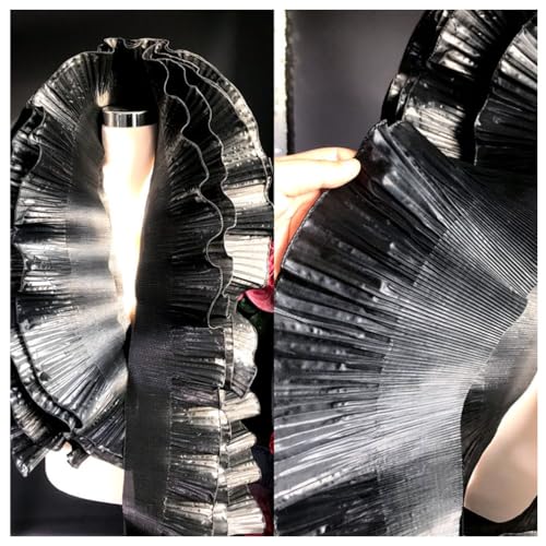 Wisafory 10 Meter Rüschen Spitzenborte Organza Rüschenstoff Plissee Chiffon Tüll Rüschen Trim Spitzenbordüre Spitzenbesatz zum Nähen Zubehör für Kleid Tasche Trimmen Handwerk Schwarz von Wisafory