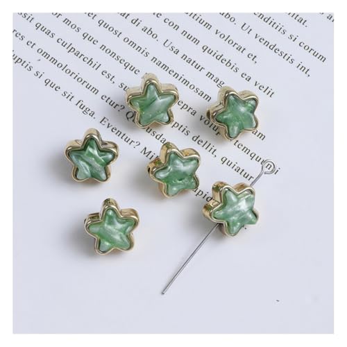 Wisafory 10 Stück Acrylperlen Abstandshalter lose Perlen mit Metallischer Rand Bunte Bastelperlen für Schmuckherstellung, Armband, Halskette, Ohrringe, Bastelarbeiten Sterne Goldrand Hellgrün von Wisafory