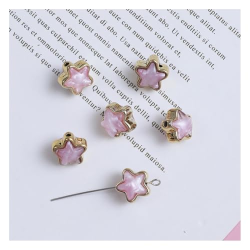 Wisafory 10 Stück Acrylperlen Abstandshalter lose Perlen mit Metallischer Rand Bunte Bastelperlen für Schmuckherstellung, Armband, Halskette, Ohrringe, Bastelarbeiten Sterne Goldrand Rosa von Wisafory