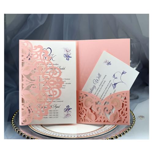 Wisafory 10 Stück Einladungskarten Hochzeit Einladung Karten mit Brautduschen Verlobungskarten Blankoeinsatz und Umschläge Hochzeitseinladungskarten Set für Hochzeit Geburtstag Rosa von Wisafory