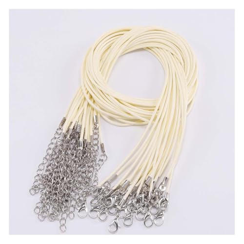 Wisafory 10 Stück Lederband Kette Gewachste Halskette Schnur mit Hummer Schließe und Verlängerungskette Kette mit Verschluss für DIY Halskette Armband Zubehör Schmuckherstellung Beige 2mm von Wisafory