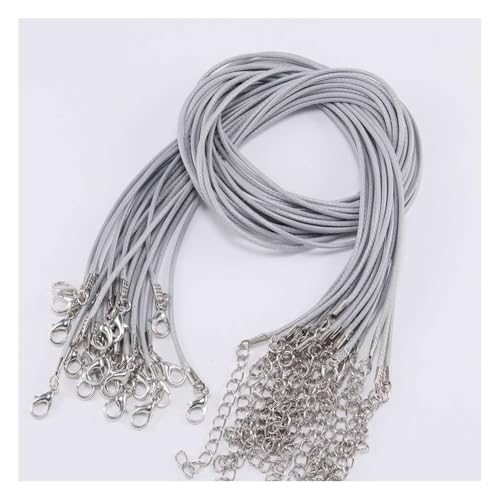 Wisafory 10 Stück Lederband Kette Gewachste Halskette Schnur mit Hummer Schließe und Verlängerungskette Kette mit Verschluss für DIY Halskette Armband Zubehör Schmuckherstellung Grau 2mm von Wisafory