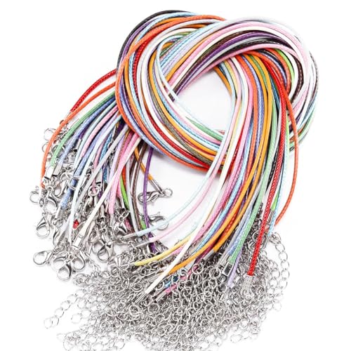 Wisafory 10 Stück Lederband Kette Gewachste Halskette Schnur mit Hummer Schließe und Verlängerungskette Kette mit Verschluss für DIY Halskette Armband Zubehör Schmuckherstellung Mischfarben 1.5mm von Wisafory