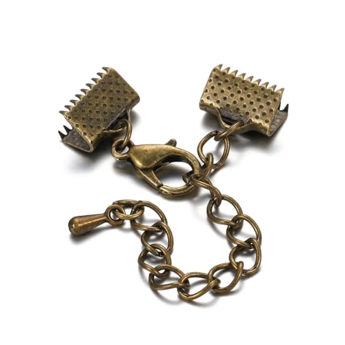 Wisafory 10 Stück Schmuckherstellung Set Crimps Clamp Ends Hummerverschlüsse mit Springringen und Kettenverlängerungen Ribbon Endkappen für Schmuckherstellung, Platinum Bronze 20mm von Wisafory