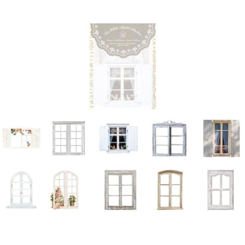 Wisafory 10 Stück Scrapbooking Aufkleber Set Tür Fenster Dekorative Sticker Collage Karte Selbstklebend Fensteraufkleber Dekopapier für DIY Handwerk Fotoalbum Journal Sammelalbum 5# von Wisafory