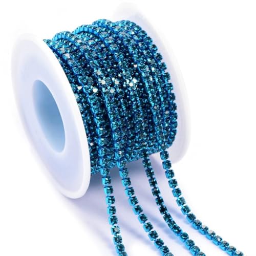 Wisafory 10 Yardsx2mm Strasskette Strassband Strass Schließen Kette Glitzerband Strasssteine Band Diamant Kette für DIY Nähen Basteln Schmuckherstellung Kleidung Hochzeitsdekoration Hellblau von Wisafory