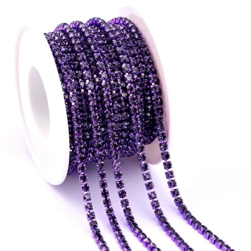 Wisafory 10 Yardsx2mm Strasskette Strassband Strass Schließen Kette Glitzerband Strasssteine Band Diamant Kette für DIY Nähen Basteln Schmuckherstellung Kleidung Hochzeitsdekoration Lila von Wisafory
