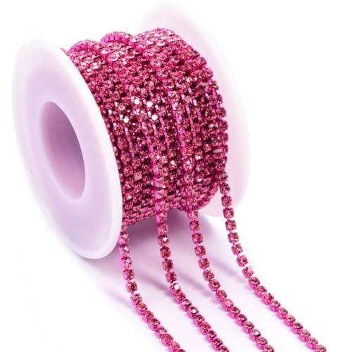 Wisafory 10 Yardsx2mm Strasskette Strassband Strass Schließen Kette Glitzerband Strasssteine Band Diamant Kette für DIY Nähen Basteln Schmuckherstellung Kleidung Hochzeitsdekoration Rosa von Wisafory