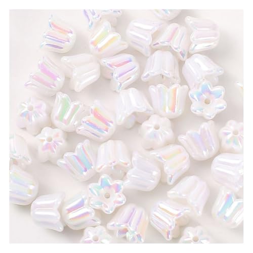 Wisafory 100 Stück Acrylperlen Blumenperlen Orchideen Perlen Bunte lose Abstandshalter Regenbogen Bastelperlen für Bastelarbeiten, Armbänder, Ohrringe, Schlüsselanhänger Einfarbig Weiß von Wisafory