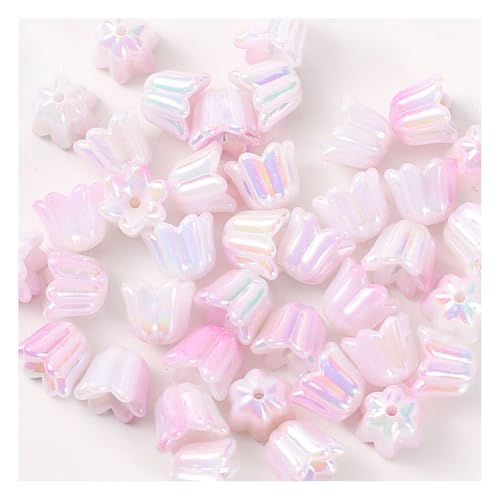 Wisafory 100 Stück Acrylperlen Blumenperlen Orchideen Perlen Bunte lose Abstandshalter Regenbogen Bastelperlen für Bastelarbeiten, Armbänder, Ohrringe, Schlüsselanhänger Farbverlauf Rosa von Wisafory