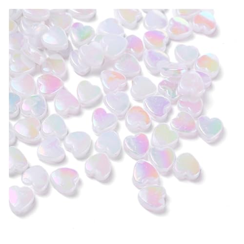 Wisafory 100 Stück Herz Glasperlen Acrylperlen herzförmig Abstandshalter lose Perlen Pony-Perlen Glaskristallperlen Spacer Perlen für Schmuckherstellung, Handwerk, Halsketten, Armbänder Weiß von Wisafory