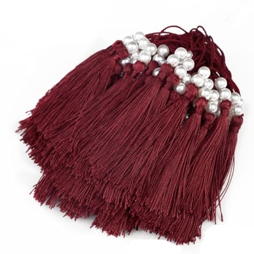 Wisafory 100 Stück Perlen Quasten Anhänger Lesezeichen Quasten zum Basteln Mini Quastenanhänger mit Schlaufe Bunt Troddeln Handgefertigtes Seide Tassel für DIY Basteln Himdekor Weinrot Wisafory 100 Stück Perlen Quasten Anhänger Lesezeichen Quasten zum Basteln Mini Quastenanhänger mit Schlaufe Bunt Troddeln Handgefertigtes Seide Tassel für DIY Basteln Himdekor Weinrot von Wisafory