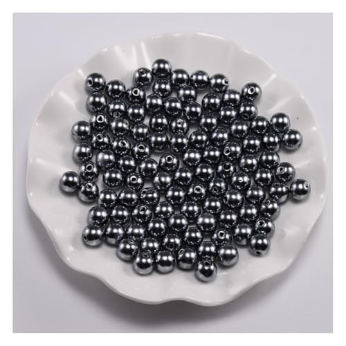 Wisafory 100 Stück Perlen zum Basteln Kunstharzperlen Glasperlen Acryl-Kunststoff-Perlen Bastelperlen Runde Kunststoffperlen mit Loch für Schmuckherstellung Halsketten Armbänder Silbergrau 8mm von Wisafory