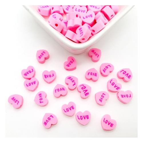 Wisafory 100 Stück Polymer Clay Perlen Bunte Modelliermassen-Perlen Ton-Perlen lose Abstandshalter Handgefertigte Spacer-Perlen für DIY Handwerk Armband Schmuckherstellung Herz 1# von Wisafory
