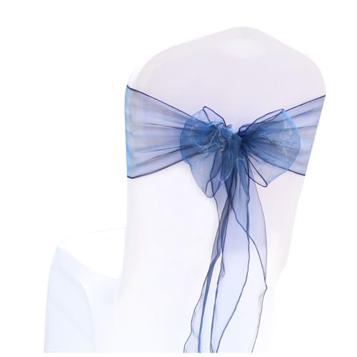 Wisafory 100 Stück Stuhlschleifen Organza Stuhl Schärpe Schleife Band Stuhlhussen Stuhl Organza Schleifenband Dekoration für Hochzeit Zeremonie Event Feier Party 18 x 275 cm Marineblau 100 Stück von Wisafory