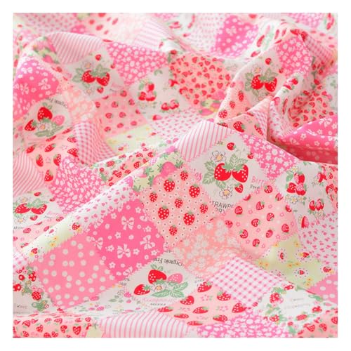Wisafory 145 x 100cm Baumwollstoff Blumen Designstoff Meterware Stoff Vintage Dekostoff Gardinenstoff Retro gedruckt Fabric für DIY Kunsthandwerk Nähen Kleidung Tischdecke #5 Rosa Erdbeere von Wisafory