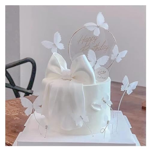 Wisafory 15 Stück Schmetterlinge Tortendeko Weiß Tüll Butterfly Cupcake Topper Tortenaufsätze Geburtstagstorte Deko Kuchenstecker Cake Toppers für Hochzeits Geburtstagsfeier Dekoration von Wisafory