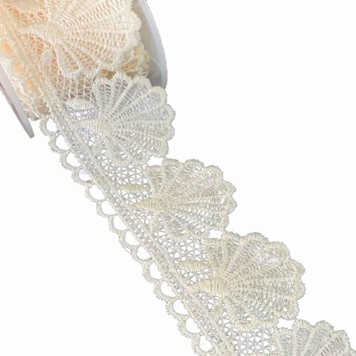 Wisafory 15 Yards Spitzenband Muschel-Muster Stickerei Spitzenbesatz Vintage Spitzenbordüre Geschenkband Dekoband für Schmuck Handwerk Nähzubehör Kleid Hochzeit Unterwäsche Beige von Wisafory