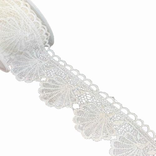 Wisafory 15 Yards Spitzenband Muschel-Muster Stickerei Spitzenbesatz Vintage Spitzenbordüre Geschenkband Dekoband für Schmuck Handwerk Nähzubehör Kleid Hochzeit Unterwäsche Ben weiß von Wisafory