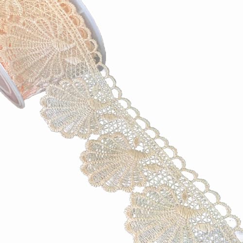 Wisafory 15 Yards Spitzenband Muschel-Muster Stickerei Spitzenbesatz Vintage Spitzenbordüre Geschenkband Dekoband für Schmuck Handwerk Nähzubehör Kleid Hochzeit Unterwäsche Camel von Wisafory
