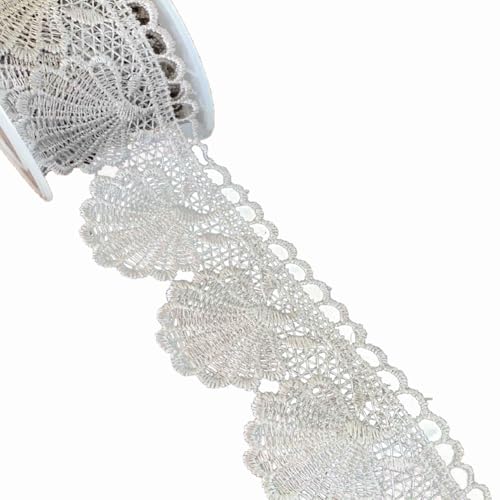 Wisafory 15 Yards Spitzenband Muschel-Muster Stickerei Spitzenbesatz Vintage Spitzenbordüre Geschenkband Dekoband für Schmuck Handwerk Nähzubehör Kleid Hochzeit Unterwäsche Grau von Wisafory
