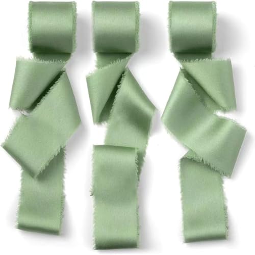 Wisafory 2 Rollen Geschenkband 4 cm x 4.5 M Schleifenband Satinband Chiffonband Seidenband mit Fransen Handgefertigt Stoffband für Hochzeitseinladungen, Brautsträuße, Geschenkverpackungen Bohnengrün Wisafory 2 Rollen Geschenkband 4 cm x 4.5 M Schleifenband Satinband Chiffonband Seidenband mit Fransen Handgefertigt Stoffband für Hochzeitseinladungen, Brautsträuße, Geschenkverpackungen Bohnengrün von Wisafory