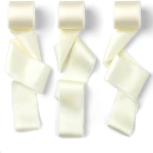 Wisafory 2 Rollen Geschenkband 4 cm x 4.5 M Schleifenband Satinband Chiffonband Seidenband mit Fransen Handgefertigt Stoffband für Hochzeitseinladungen, Brautsträuße, Geschenkverpackungen Beige von Wisafory