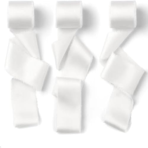 Wisafory 2 Rollen Geschenkband 4 cm x 4.5 M Schleifenband Satinband Chiffonband Seidenband mit Fransen Handgefertigt Stoffband für Hochzeitseinladungen, Brautsträuße, Geschenkverpackungen Weiß von Wisafory