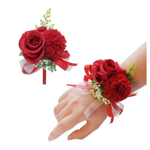 Wisafory 2 Stück Handgelenk Blume Corsage Boutonniere Set Hochzeit Ansteckblumen Braut Brautjungfer Blume Armband Knopflochblumen Brautschmuck Accessoires für Hochzeit Abschlussball Rot Wisafory 2 Stück Handgelenk Blume Corsage Boutonniere Set Hochzeit Ansteckblumen Braut Brautjungfer Blume Armband Knopflochblumen Brautschmuck Accessoires für Hochzeit Abschlussball Rot von Wisafory