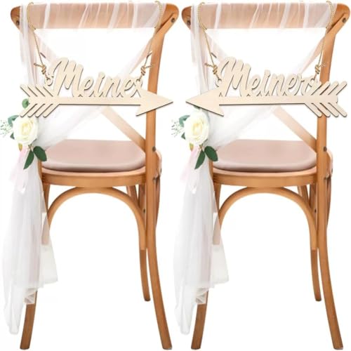 Wisafory 2 Stück Stuhlschilder Hochzeit Meine & Meiner Stuhlschilder Holz Braut und Bräutigam Holzschild Schriftzug aus Holz für Wand Foto Requisiten Hochzeitsdekoration Jahrestag Deko von Wisafory
