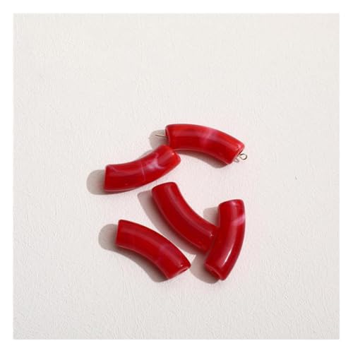 Wisafory 20 Stück Gebogene Röhrenperlen Kunststein Abstandsperlen lose Acrylperlen Nudelperlen 11 x 35 mm Acrylröhrenperlen für DIY Armreifen Armbänder Schmuckherstellung Großes Rot von Wisafory