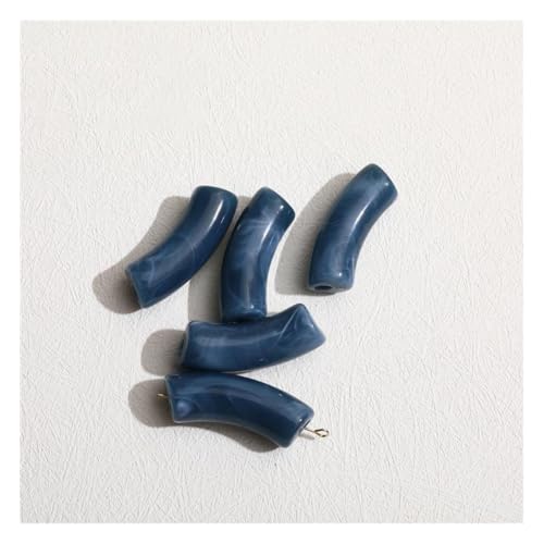 Wisafory 20 Stück Gebogene Röhrenperlen Kunststein Abstandsperlen lose Acrylperlen Nudelperlen 11 x 35 mm Acrylröhrenperlen für DIY Armreifen Armbänder Schmuckherstellung Marineblau von Wisafory