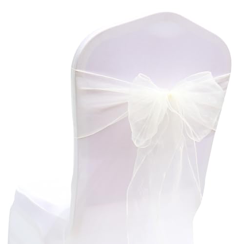 Wisafory 20 Stück Organza Stuhlschleifen Hochzeit Stuhlschärpen Stuhlbezug Schleifen Stuhl Schärpen Organzaband Schleifenband Tüll Stuhl Rücken Bögen für Hochzeit Party Dekoration Beige von Wisafory