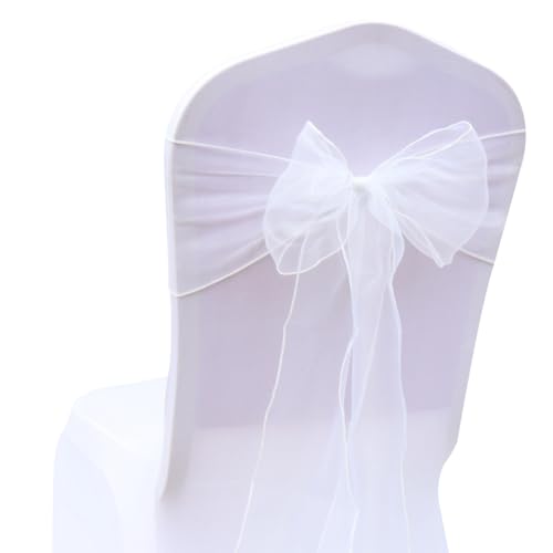 Wisafory 20 Stück Organza Stuhlschleifen Hochzeit Stuhlschärpen Stuhlbezug Schleifen Stuhl Schärpen Organzaband Schleifenband Tüll Stuhl Rücken Bögen für Hochzeit Party Dekoration Weiß von Wisafory