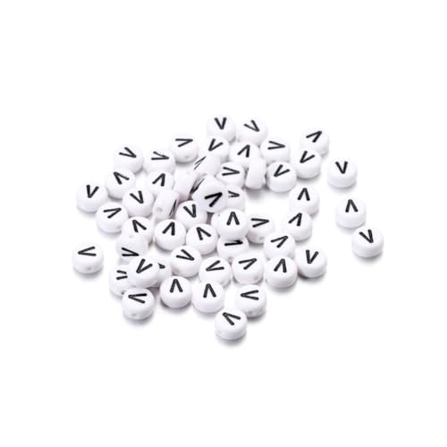 Wisafory 200 Stück Buchstabenperlen Rund Buchstaben Perlen zum Auffädeln Weiß A-Z Spacer Beads mit Loch zum Auffädeln DIY Handwerk Armbänder Halsketten Schmuckherstellung, Individueller Brief V Wisafory 200 Stück Buchstabenperlen Rund Buchstaben Perlen zum Auffädeln Weiß A-Z Spacer Beads mit Loch zum Auffädeln DIY Handwerk Armbänder Halsketten Schmuckherstellung, Individueller Brief V von Wisafory