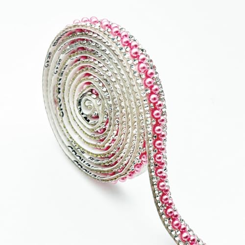 Wisafory 3 Yards Strassband Selbstklebend Strasssteine mit Perlen Glitzersteine Kristallstreifen Zierband Diamant Dekoration Aufkleber für DIY Handwerk Kostüme Taschen Deko Hellrosa (1cm) von Wisafory