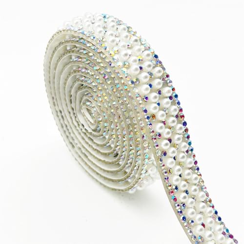 Wisafory 3 Yards Strassband Selbstklebend Strasssteine mit Perlen Glitzersteine Kristallstreifen Zierband Diamant Dekoration Aufkleber für DIY Handwerk Kostüme Taschen Deko Weiß + AB-Farbe 1,5cm Wisafory 3 Yards Strassband Selbstklebend Strasssteine mit Perlen Glitzersteine Kristallstreifen Zierband Diamant Dekoration Aufkleber für DIY Handwerk Kostüme Taschen Deko Weiß + AB-Farbe 1,5cm von Wisafory
