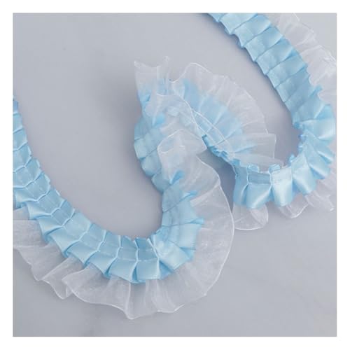 Wisafory 3.8cm Satin Spitzenborte Vintage Spitzenband Organza Rüschenbesatz Chiffonband Plissee-Stoffbesätze Zierband Kantenbesatz für Hochzeitsapplikationen Kleidung Nähen Handwerk Blau 10 Yards von Wisafory