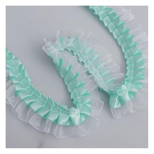 Wisafory 3.8cm Satin Spitzenborte Vintage Spitzenband Organza Rüschenbesatz Chiffonband Plissee-Stoffbesätze Zierband Kantenbesatz für Hochzeitsapplikationen Kleidung Nähen Handwerk Grün 5 Yards von Wisafory