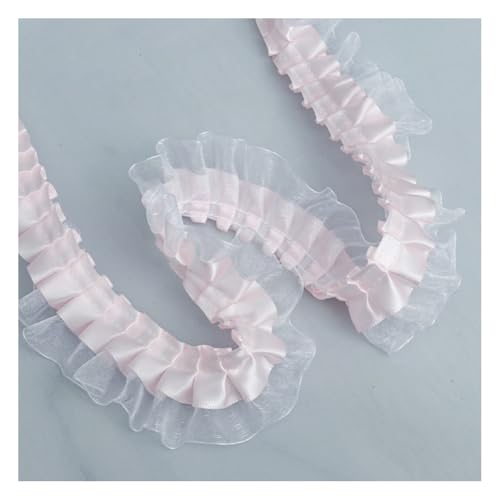 Wisafory 3.8cm Satin Spitzenborte Vintage Spitzenband Organza Rüschenbesatz Chiffonband Plissee-Stoffbesätze Zierband Kantenbesatz für Hochzeitsapplikationen Kleidung Nähen Handwerk Rosa 20 Yards von Wisafory