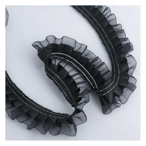 Wisafory 3.8cm Satin Spitzenborte Vintage Spitzenband Organza Rüschenbesatz Chiffonband Plissee-Stoffbesätze Zierband Kantenbesatz für Hochzeitsapplikationen Kleidung Nähen Handwerk Schwarz 20 Yards von Wisafory