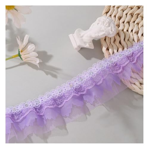 Wisafory 5 cm Spitzenband Chiffon-Spitzenborte Rüschenband Spitzenbesatz Lace Trim Bestickte Applikationen für DIY Nähen Handwerk Hochzeit Scrapbooking Geschenkverpackung Lila 10M von Wisafory