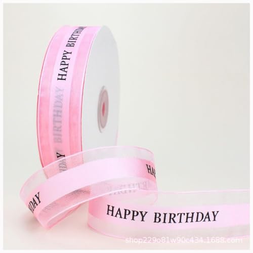 Wisafory 50 Yards Geschenkband Schleifenband Dekoband Satinband Stoffband Happy Birthday Bedrucktes Band Dekoration für Geburtstag Party Geschenkverpackung Blumensträuße 2. 5cm Rosa 1# von Wisafory