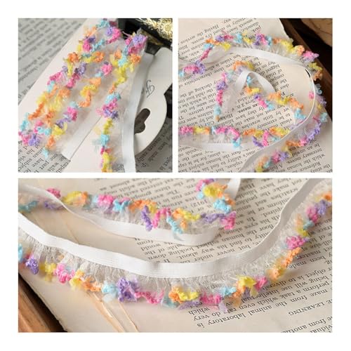 Wisafory 5M Elastische Rüschenband Chiffon Spitzenband Gerafftes Spitzenbordüre Stretch-Stoffband Handgefertigt Spitzenbesatz für DIY Nähen Basteln Hochzeitskleid Partyzubehör 1.5cm 1# von Wisafory
