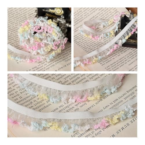 Wisafory 5M Elastische Rüschenband Chiffon Spitzenband Gerafftes Spitzenbordüre Stretch-Stoffband Handgefertigt Spitzenbesatz für DIY Nähen Basteln Hochzeitskleid Partyzubehör 1.5cm 2# von Wisafory