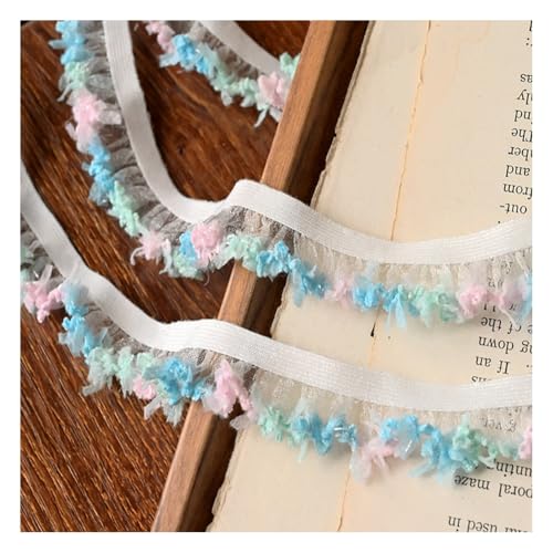 Wisafory 5M Elastische Rüschenband Chiffon Spitzenband Gerafftes Spitzenbordüre Stretch-Stoffband Handgefertigt Spitzenbesatz für DIY Nähen Basteln Hochzeitskleid Partyzubehör 1.5cm 3# von Wisafory
