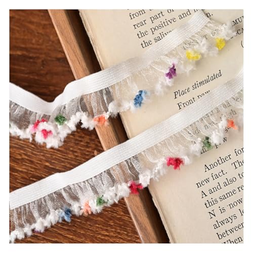 Wisafory 5M Elastische Rüschenband Chiffon Spitzenband Gerafftes Spitzenbordüre Stretch-Stoffband Handgefertigt Spitzenbesatz für DIY Nähen Basteln Hochzeitskleid Partyzubehör 1.5cm 4# von Wisafory